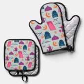 Happy Ramadan Pattern Ofenhandschuh & Topflappen-Set (Vorderseite/Rückseite)
