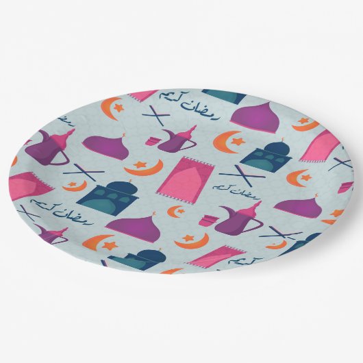 Happy Ramadan Pattern Pappteller (Schrägansicht)