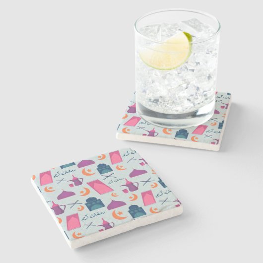 Happy Ramadan Pattern Steinuntersetzer (Seitenansicht)