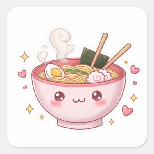 Happy Ramen – Cute & Tasty Vibes! Quadratischer Aufkleber (Vorderseite)
