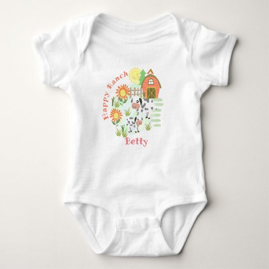 Happy Ranch Kuh. Personalisiert. Baby Bodysuit Baby Strampler (Vorderseite)