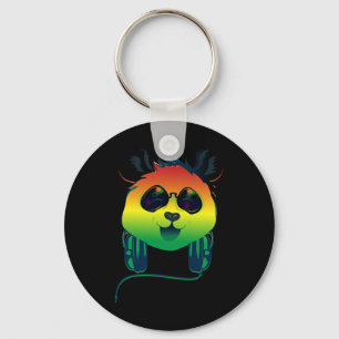 Happy Rasta gefärbter Panda Bär Gesicht mit Sonnen Schlüsselanhänger