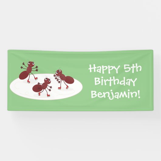 Happy Red Amants Eis Skaten Cartoon Banner (Horizontal)