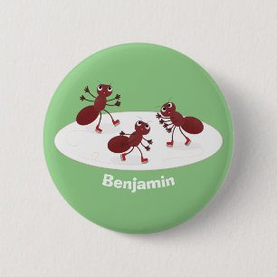 Happy Red Amants Eis Skaten Cartoon Button