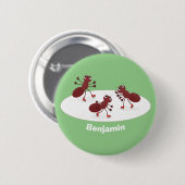 Happy Red Amants Eis Skaten Cartoon Button (Vorne & Hinten)