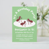 Happy Red Amants Eis Skaten Cartoon Einladung (Stehend Vorderseite)