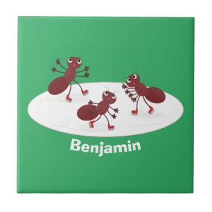 Happy Red Amants Eis Skaten Cartoon Fliese