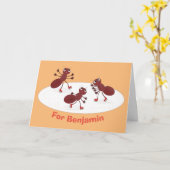 Happy Red Amants Eis Skaten Cartoon Karte (Gelbe Blume)