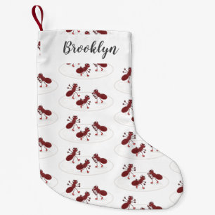 Happy Red Amants Eis Skaten Cartoon Kleiner Weihnachtsstrumpf