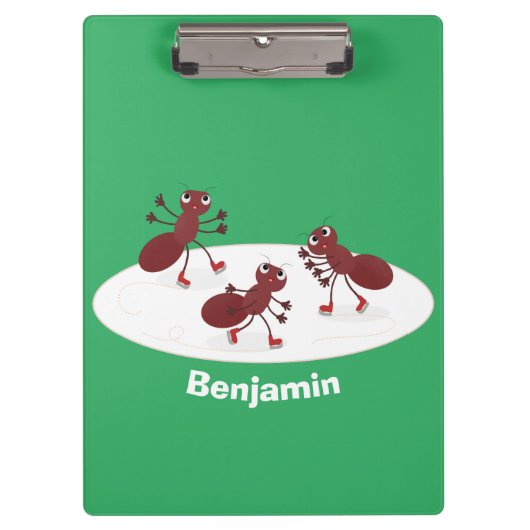 Happy Red Amants Eis Skaten Cartoon Klemmbrett (Vorderseite)