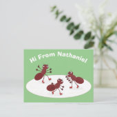 Happy Red Amants Eis Skaten Cartoon Postkarte (Stehend Vorderseite)