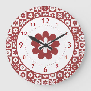 Happy Red and White American Country Farm Kitchen Große Wanduhr
