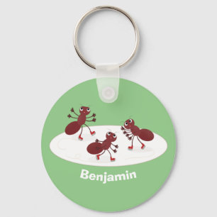 Happy red ants ice skating cartoon schlüsselanhänger