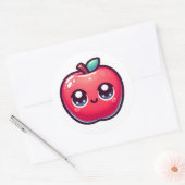Happy Red Apple im Kawaii Style Runder Aufkleber (Umschlag)
