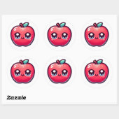 Happy Red Apple im Kawaii Style Runder Aufkleber (Blatt)