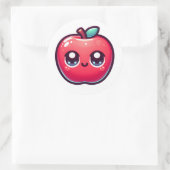 Happy Red Apple im Kawaii Style Runder Aufkleber (Tasche)