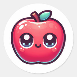 Happy Red Apple im Kawaii Style Runder Aufkleber