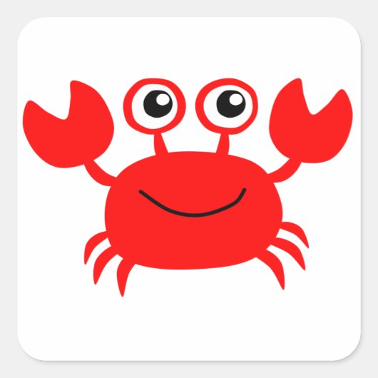 Happy Red Cartoon Crab Quadratischer Aufkleber (Vorderseite)