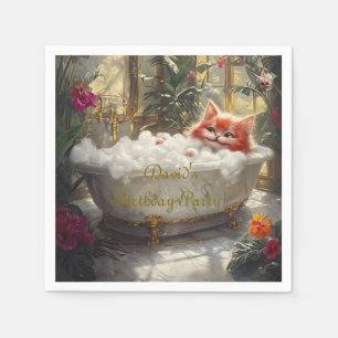 Happy Red Cat In Luxury Bath - Kindergeburtstag Pa Serviette
