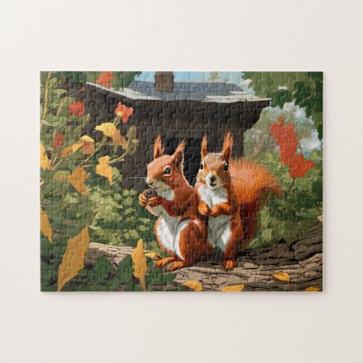 Happy Red Eichhörnchen in einem Baumhaus Puzzle (Horizontal)