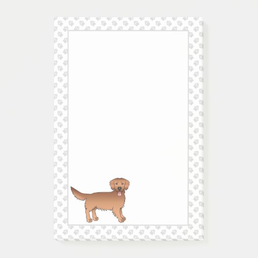 Happy Red Golden Retriever Cartoon Hund mit Paws Post-it Klebezettel (Vorderseite)
