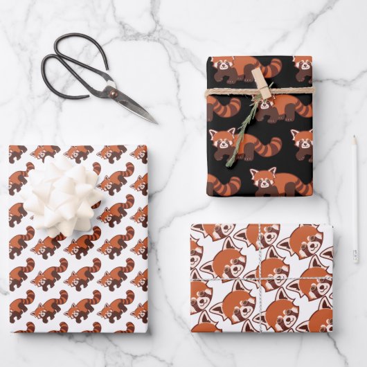 Happy Red Panda Wrapping Paper 3 Sheet Set Geschenkpapier Set (Vorderseite)