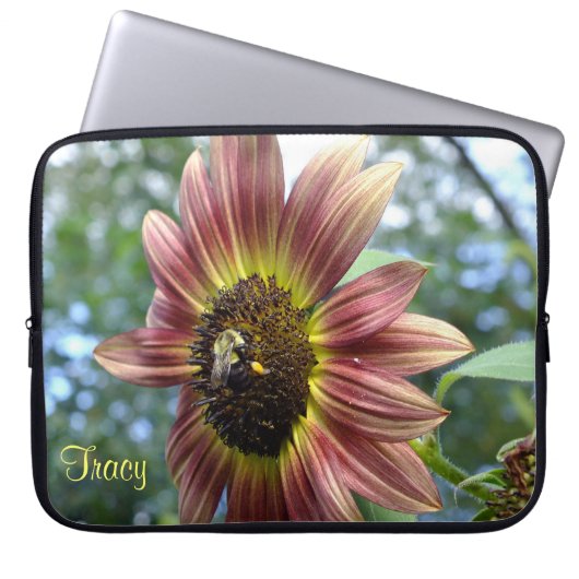 Happy Red Sunflower N Bee Laptop Sleeve (Vorderseite)