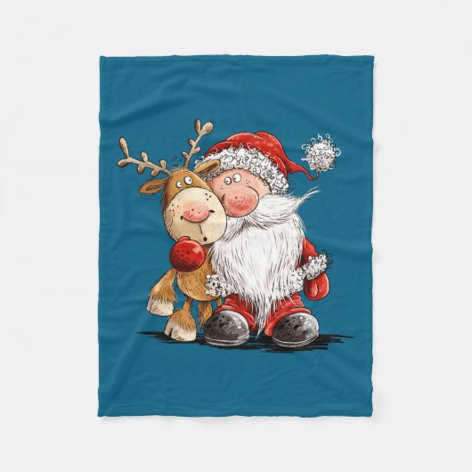 Happy Reindeer And Santa Christmas Illustration Pr Fleecedecke (Vorderseite)