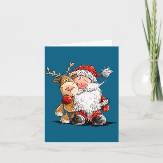 Happy Reindeer And Santa Christmas Illustration Pr Karte (Vorderseite)
