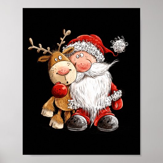 Happy Reindeer And Santa Christmas Illustration Pr Poster (Vorne)