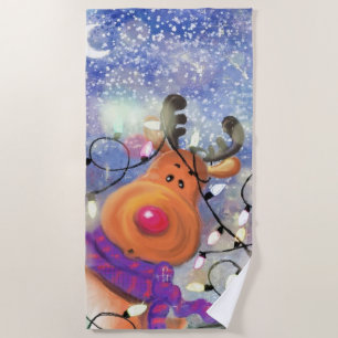 Happy Reindeer Christmas Beach Handtuch