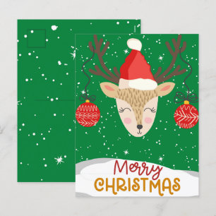 Happy Reindeer Frohe Weihnachtsfeiertage Postkarte