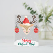 Happy Reindeer Frohe Weihnachtsfeiertage Postkarte (Stehend Vorderseite)