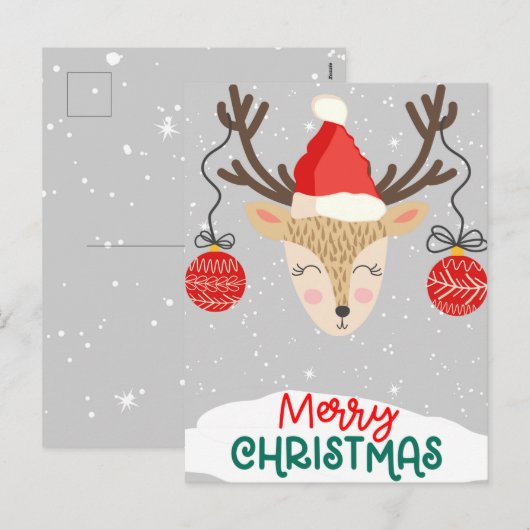 Happy Reindeer Frohe Weihnachtsfeiertage Postkarte (Vorne/Hinten)