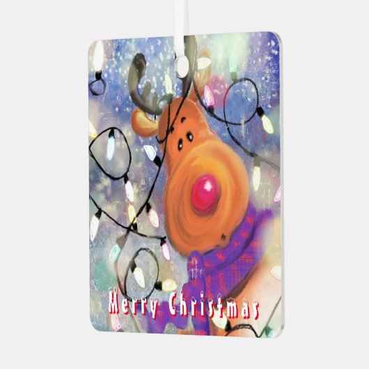 Happy Reindeer - Merry Christmas - Drawing Fun Ornament Aus Metall (Vorderseite links)