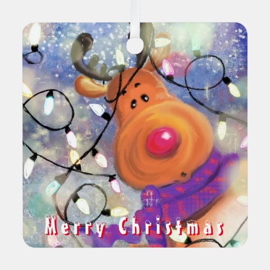 Happy Reindeer - Merry Christmas - Drawing Fun Ornament Aus Metall (Vorderseite)