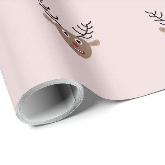 Happy Reindeer Pattern Blush Pink Weihnachten Geschenkpapier (Rolleneckpunkt)