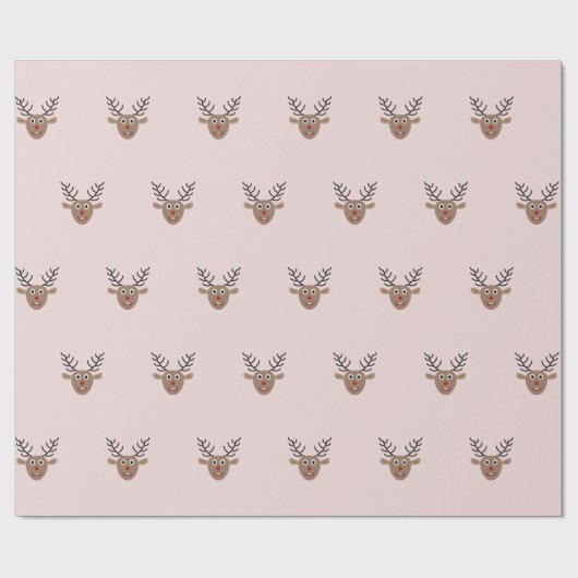 Happy Reindeer Pattern Blush Pink Weihnachten Geschenkpapier (Flach)