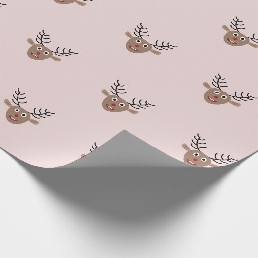 Happy Reindeer Pattern Blush Pink Weihnachten Geschenkpapier (Ecke)