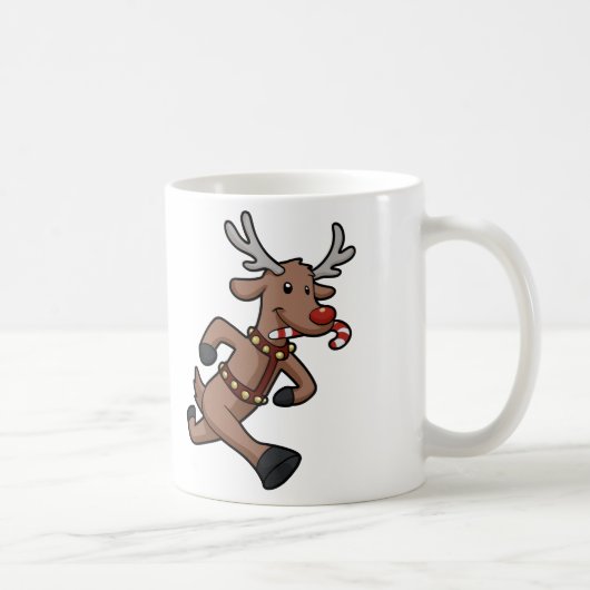 Happy Reindeer Runs Cartoon | Farbe wählen Kaffeetasse (Rechts)