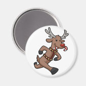 Happy Reindeer Runs Cartoon | Farbe wählen Magnet (Vorderseite/Rückseite)