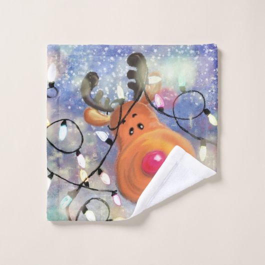 Happy Reindeer - Weihnachten Badhandtuch Set (Waschlappen)