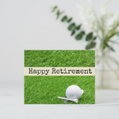 Happy Rente an Golfer mit Golfball auf grün Postkarte (Stehend Vorderseite)