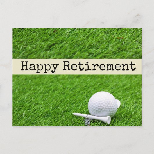 Happy Rente an Golfer mit Golfball auf grün Postkarte (Vorderseite)