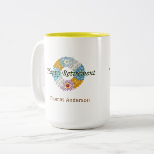 Happy-Rente-Geschenk Zwei-Tone-Kaffee-Tasse Zweifarbige Tasse (Vorderseite Links)