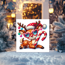 Happy Rentier Entspannen mit Candy Cane Feiertagskarte