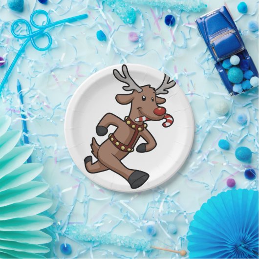 Happy Rentier Runs Cartoon| Rückenfarbe Pappteller (Party)