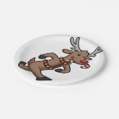 Happy Rentier Runs Cartoon| Rückenfarbe Pappteller (Schrägansicht)