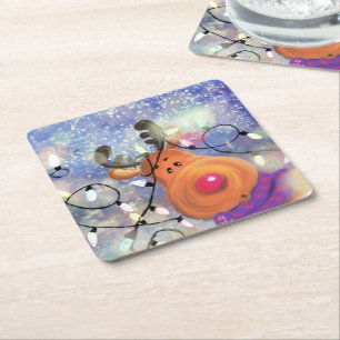 Happy Rentier - Weihnachten Rechteckiger Pappuntersetzer