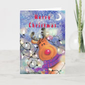 Happy Rentier Weihnachtskarte Karte (Vorderseite)